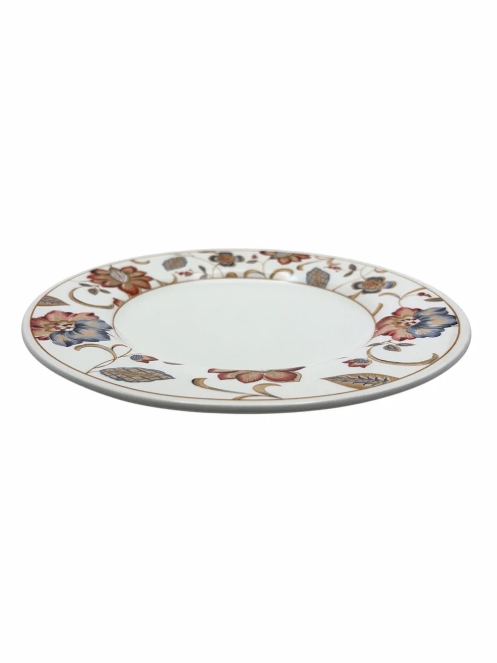 Set of 4 Queens Earthenware 10.5” Dinner Plates Jacobean Boho Red White Blue